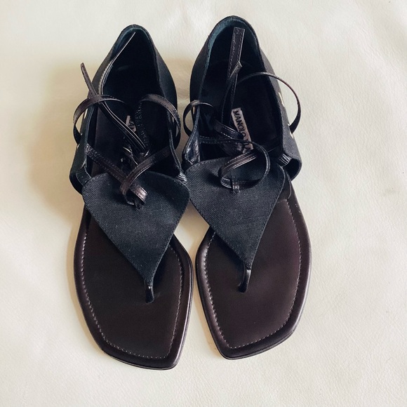 Manolo Blahnik Shoes - Manolo Blahnik Black Canvas/Leather Women's Sandals NWOT SZ 6/36